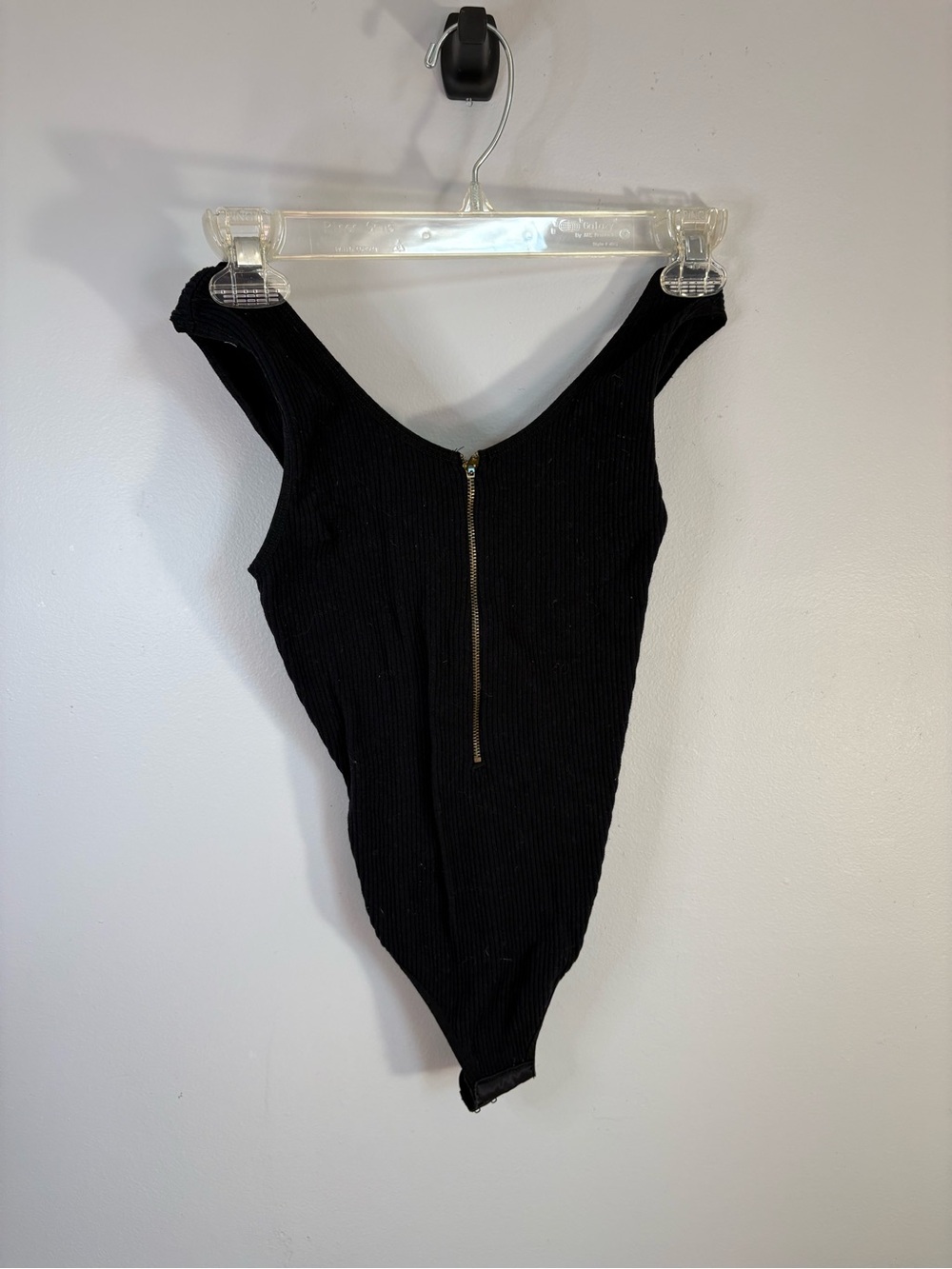 Black Ribbed Zip-Front Jumpsuit Bodysuit